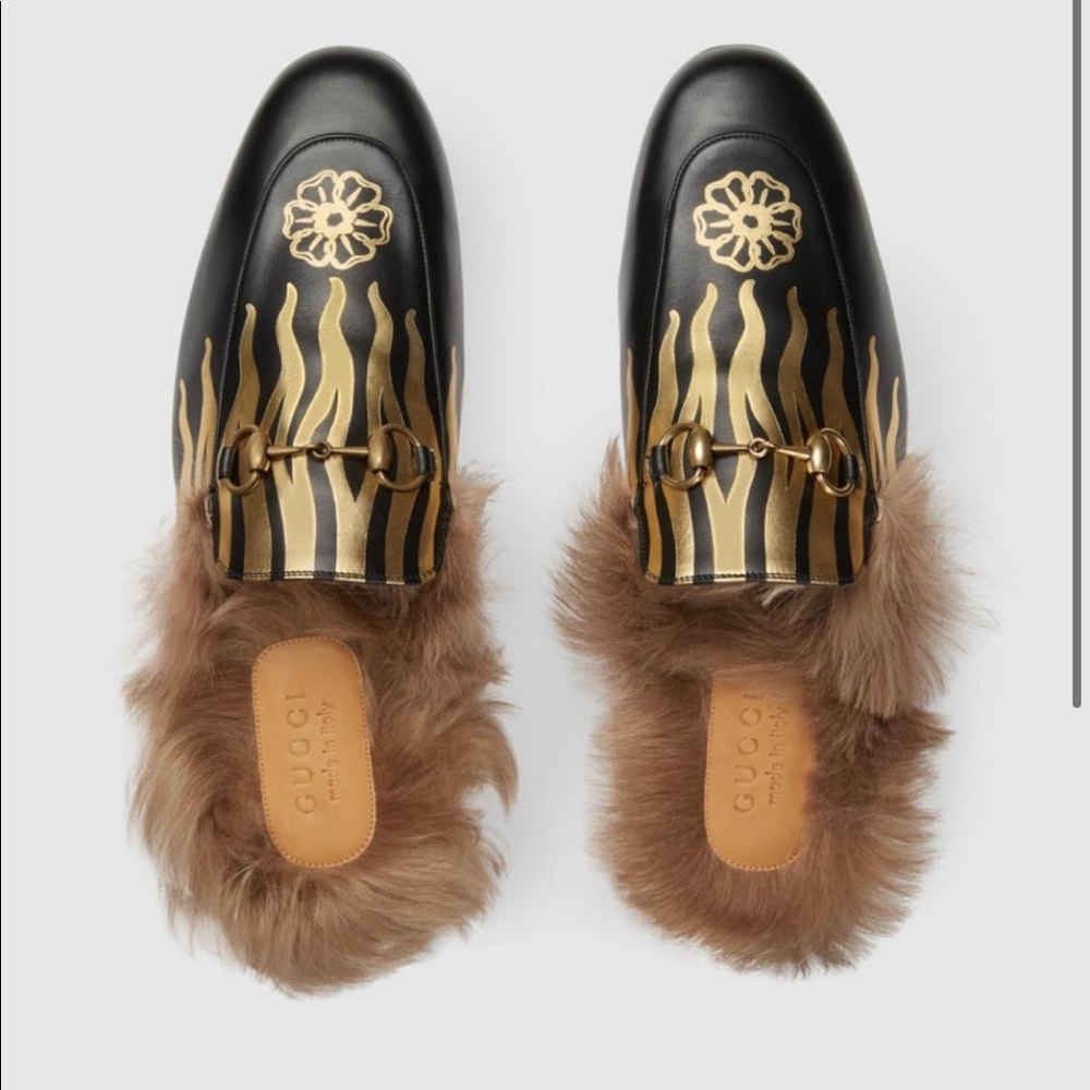 Gucci Princetown slipper gold flames